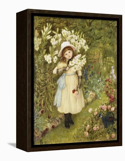 Portrait of Effie Holding a Lily and a Posy of Roses in a Garden, 1876-Marie Spartali Stillman-Framed Premier Image Canvas