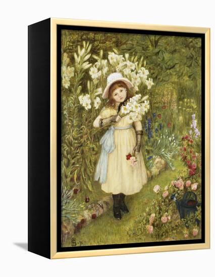 Portrait of Effie Holding a Lily and a Posy of Roses in a Garden, 1876-Marie Spartali Stillman-Framed Premier Image Canvas