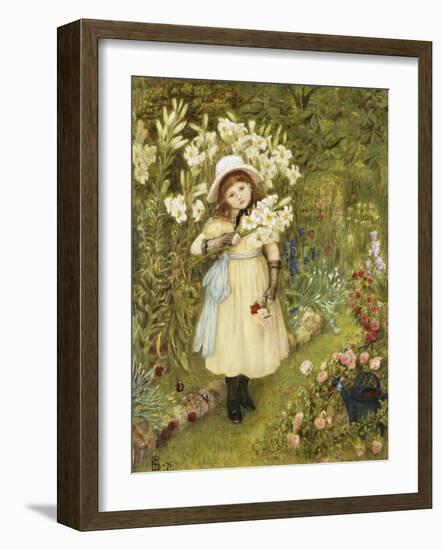 Portrait of Effie Holding a Lily and a Posy of Roses in a Garden, 1876-Marie Spartali Stillman-Framed Giclee Print