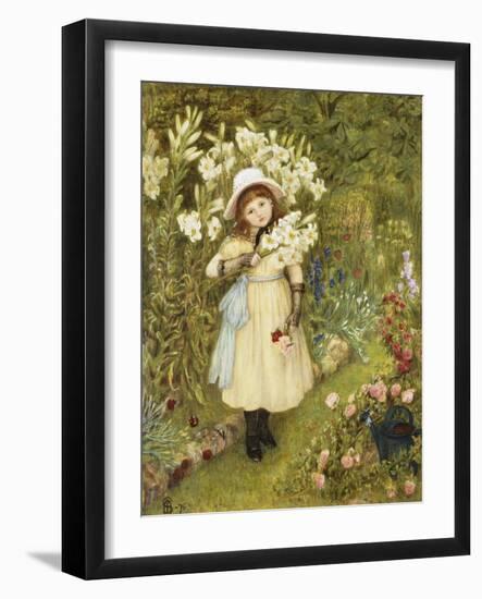 Portrait of Effie Holding a Lily and a Posy of Roses in a Garden, 1876-Marie Spartali Stillman-Framed Giclee Print