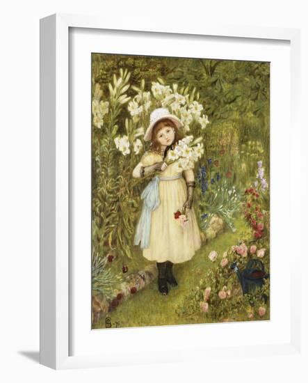 Portrait of Effie Holding a Lily and a Posy of Roses in a Garden, 1876-Marie Spartali Stillman-Framed Giclee Print