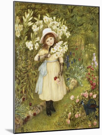 Portrait of Effie Holding a Lily and a Posy of Roses in a Garden, 1876-Marie Spartali Stillman-Mounted Giclee Print