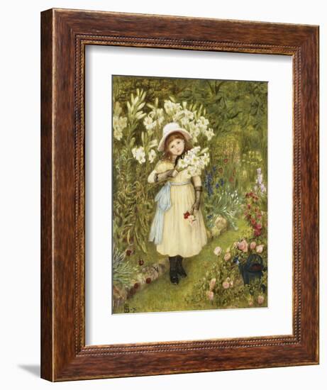 Portrait of Effie Holding a Lily and a Posy of Roses in a Garden, 1876-Marie Spartali Stillman-Framed Giclee Print