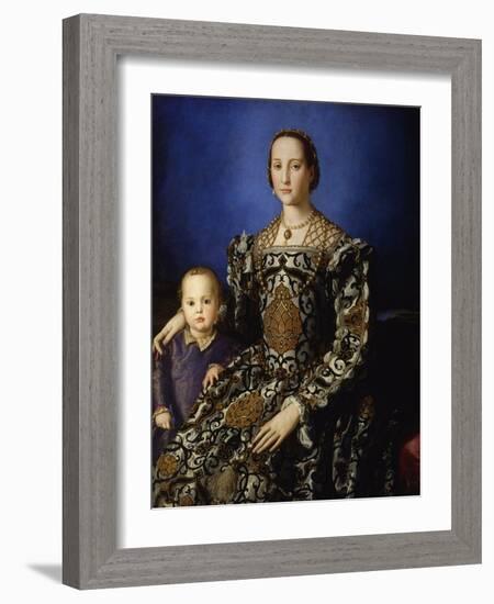 Portrait of Eleanor of Toledo with Her Son Giovanni, Ca 1545-Agnolo Bronzino-Framed Giclee Print