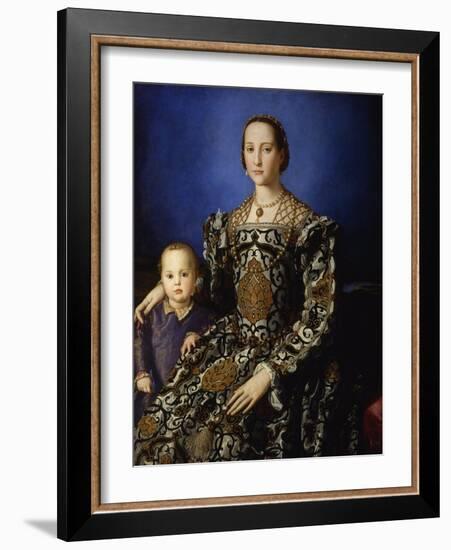 Portrait of Eleanor of Toledo with Her Son Giovanni, Ca 1545-Agnolo Bronzino-Framed Giclee Print