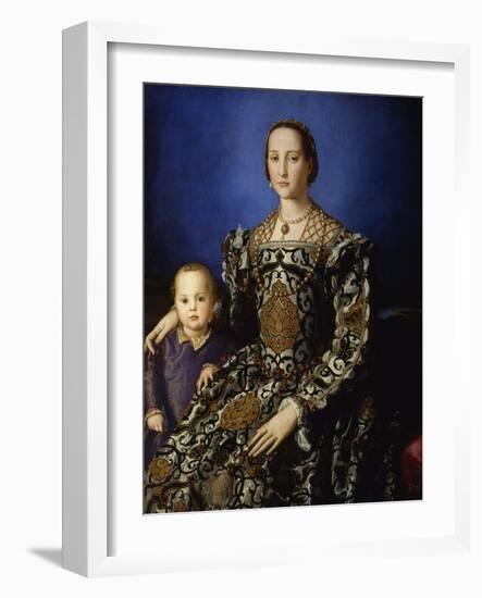 Portrait of Eleanor of Toledo with Her Son Giovanni, Ca 1545-Agnolo Bronzino-Framed Premium Giclee Print