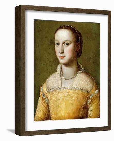 Portrait of Eleanora D'Este, Half-Length, Wearing a Gold Dress-Alessandro Allori-Framed Giclee Print