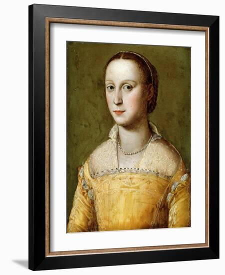 Portrait of Eleanora D'Este, Half-Length, Wearing a Gold Dress-Alessandro Allori-Framed Giclee Print