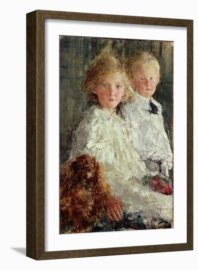 Portrait of Elizabeth and Charles Williamson with Their Pet Dog-Antonio Mancini-Framed Giclee Print