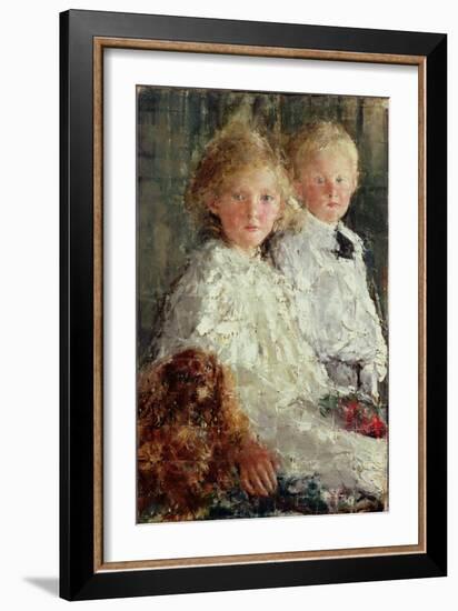 Portrait of Elizabeth and Charles Williamson with Their Pet Dog-Antonio Mancini-Framed Giclee Print