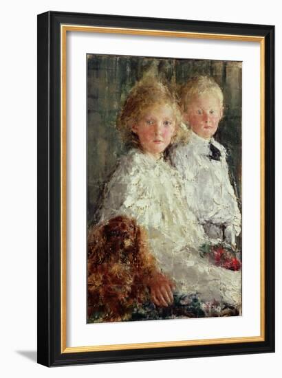 Portrait of Elizabeth and Charles Williamson with Their Pet Dog-Antonio Mancini-Framed Giclee Print