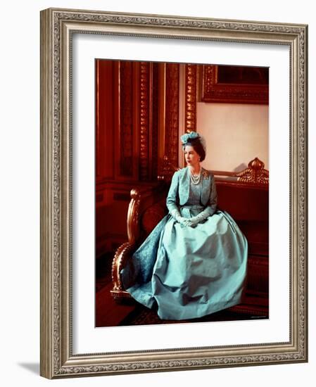 Portrait of Elizabeth II in Turquoise Dress, Born 21 April 1926-Cecil Beaton-Framed Photographic Print