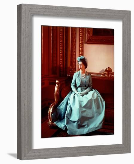 Portrait of Elizabeth II in Turquoise Dress, Born 21 April 1926-Cecil Beaton-Framed Photographic Print