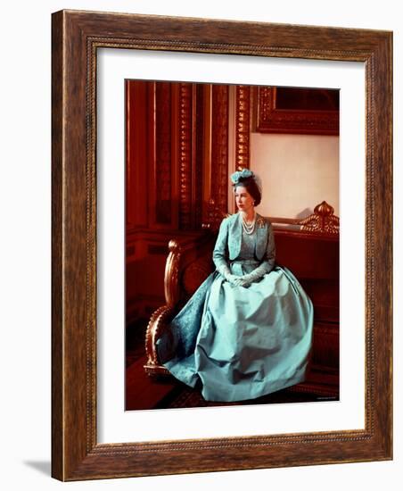 Portrait of Elizabeth II in Turquoise Dress, Born 21 April 1926-Cecil Beaton-Framed Photographic Print