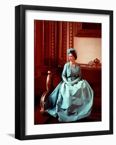 Portrait of Elizabeth II in Turquoise Dress, Born 21 April 1926-Cecil Beaton-Framed Photographic Print