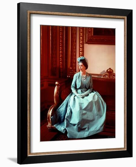 Portrait of Elizabeth II in Turquoise Dress, Born 21 April 1926-Cecil Beaton-Framed Photographic Print