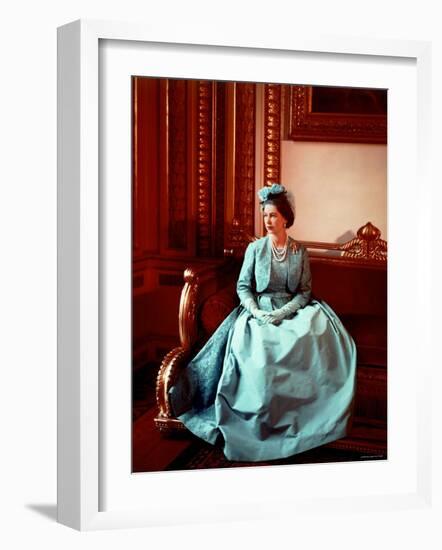 Portrait of Elizabeth II in Turquoise Dress, Born 21 April 1926-Cecil Beaton-Framed Photographic Print