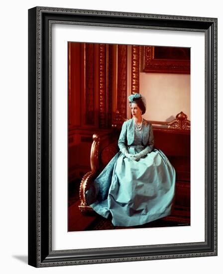 Portrait of Elizabeth II in Turquoise Dress, Born 21 April 1926-Cecil Beaton-Framed Photographic Print