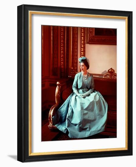 Portrait of Elizabeth II in Turquoise Dress, Born 21 April 1926-Cecil Beaton-Framed Photographic Print