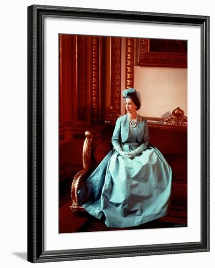Portrait of Elizabeth II in Turquoise Dress, Born 21 April 1926-Cecil Beaton-Framed Photographic Print