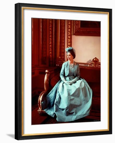 Portrait of Elizabeth II in Turquoise Dress, Born 21 April 1926-Cecil Beaton-Framed Photographic Print