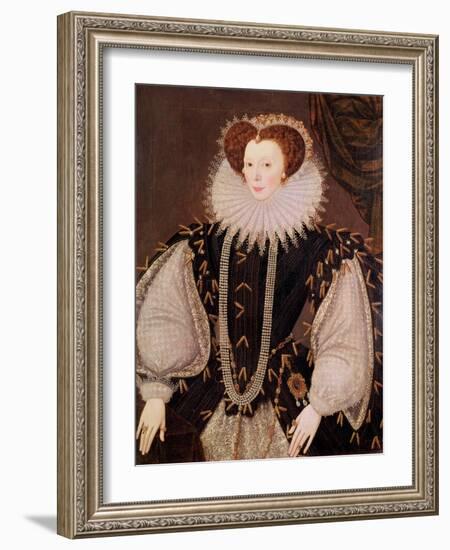 Portrait of Elizabeth Sydenham, Lady Drake, circa 1585-George Gower-Framed Giclee Print