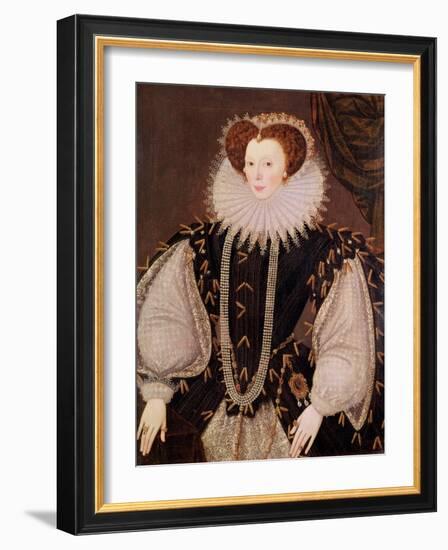 Portrait of Elizabeth Sydenham, Lady Drake, circa 1585-George Gower-Framed Giclee Print