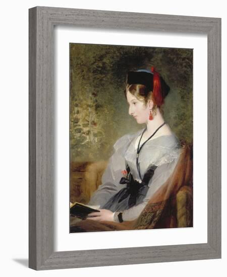 Portrait of Elizabeth Wells (Later Lady Dyke) Wearing a Grey Dress and Holding a Book-Edwin Henry Landseer-Framed Giclee Print