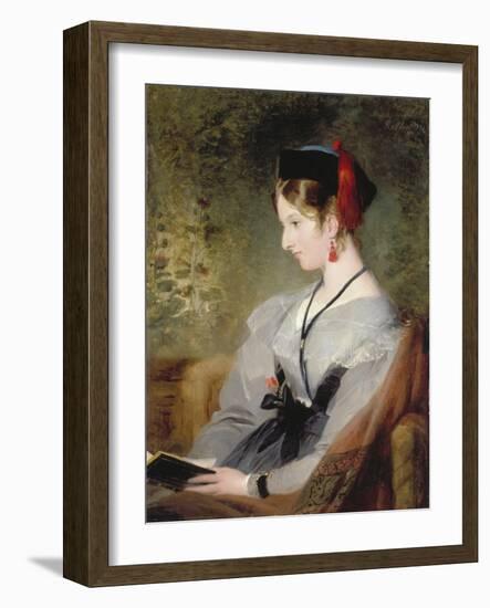 Portrait of Elizabeth Wells (Later Lady Dyke) Wearing a Grey Dress and Holding a Book-Edwin Henry Landseer-Framed Giclee Print