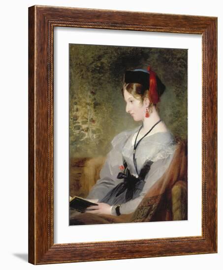 Portrait of Elizabeth Wells (Later Lady Dyke) Wearing a Grey Dress and Holding a Book-Edwin Henry Landseer-Framed Giclee Print