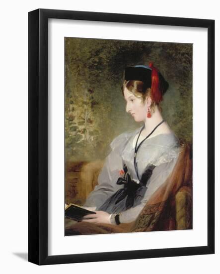 Portrait of Elizabeth Wells (Later Lady Dyke) Wearing a Grey Dress and Holding a Book-Edwin Henry Landseer-Framed Giclee Print