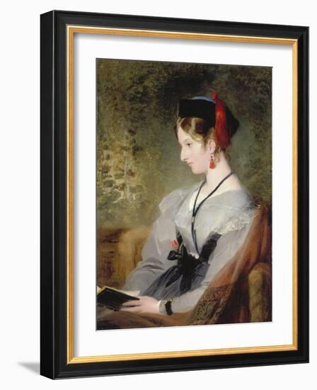 Portrait of Elizabeth Wells (Later Lady Dyke) Wearing a Grey Dress and Holding a Book-Edwin Henry Landseer-Framed Giclee Print