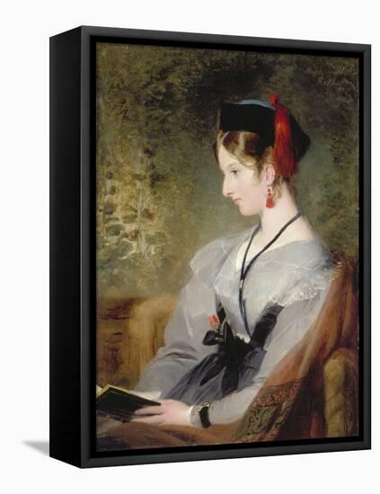 Portrait of Elizabeth Wells (Later Lady Dyke) Wearing a Grey Dress and Holding a Book-Edwin Henry Landseer-Framed Premier Image Canvas