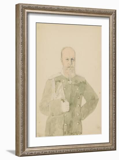 Portrait of Emperor Alexander III (1845-1894) (Pencil and W/C on Paper)-Mihaly von Zichy-Framed Giclee Print