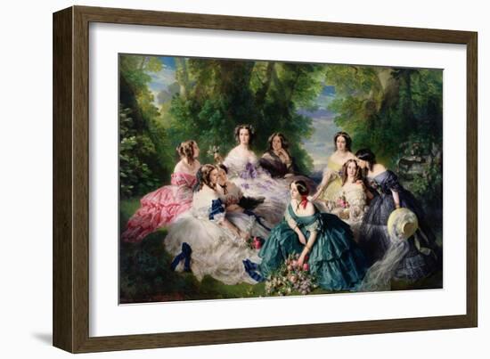 Portrait of Empress Eugenie Surrounded by Her Maids of Honor, 1855-Franz Xaver Winterhalter-Framed Giclee Print