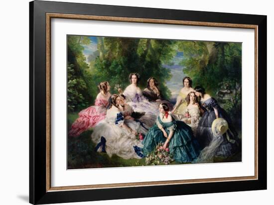 Portrait of Empress Eugenie Surrounded by Her Maids of Honor, 1855-Franz Xaver Winterhalter-Framed Giclee Print