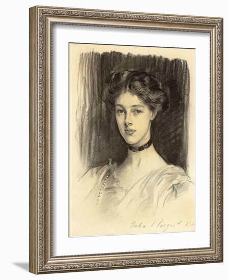 Portrait of Eva Katherine Balfour, Later Lady Buxton (1889-1978), 1911 (Black Chalk on Paper)-John Singer Sargent-Framed Giclee Print