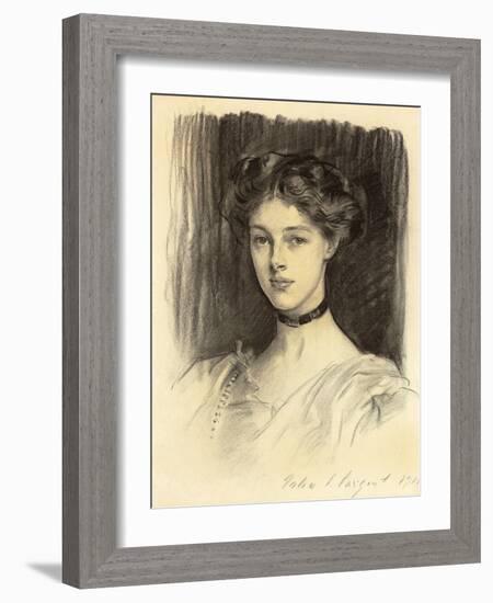 Portrait of Eva Katherine Balfour, Later Lady Buxton (1889-1978), 1911 (Black Chalk on Paper)-John Singer Sargent-Framed Giclee Print