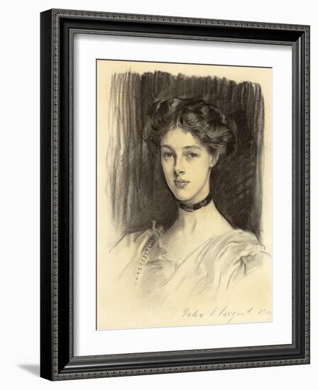 Portrait of Eva Katherine Balfour, Later Lady Buxton (1889-1978), 1911 (Black Chalk on Paper)-John Singer Sargent-Framed Giclee Print