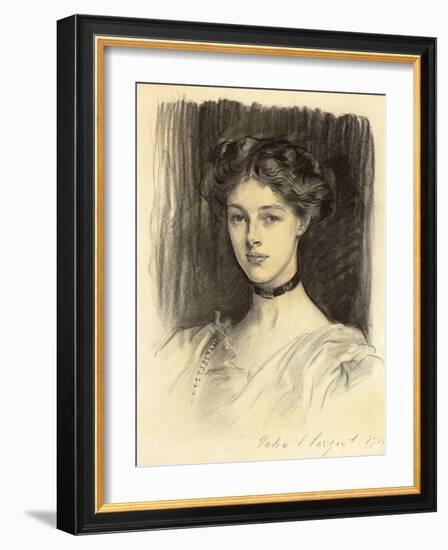 Portrait of Eva Katherine Balfour, Later Lady Buxton (1889-1978), 1911 (Black Chalk on Paper)-John Singer Sargent-Framed Giclee Print