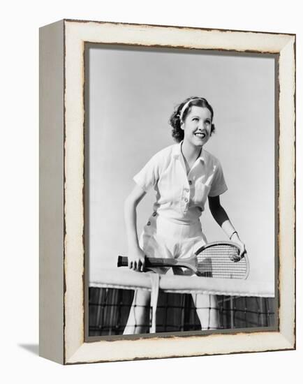 Portrait of Female Tennis Player at the Net-null-Framed Stretched Canvas