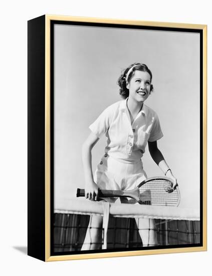 Portrait of Female Tennis Player at the Net-null-Framed Stretched Canvas