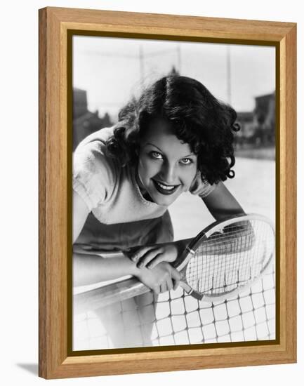 Portrait of Female Tennis Player at the Net-null-Framed Stretched Canvas