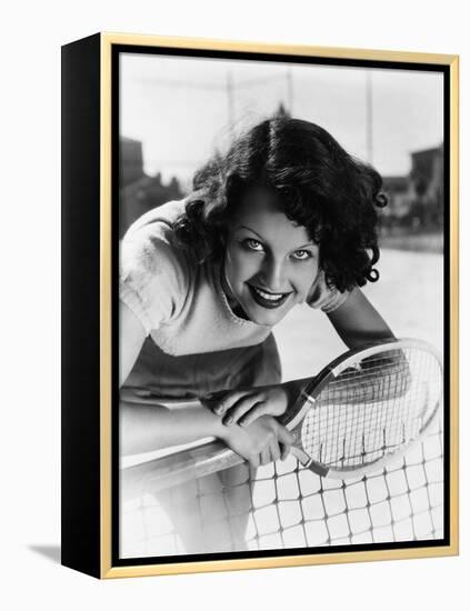 Portrait of Female Tennis Player at the Net-null-Framed Stretched Canvas