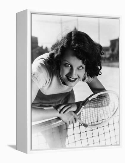 Portrait of Female Tennis Player at the Net-null-Framed Stretched Canvas