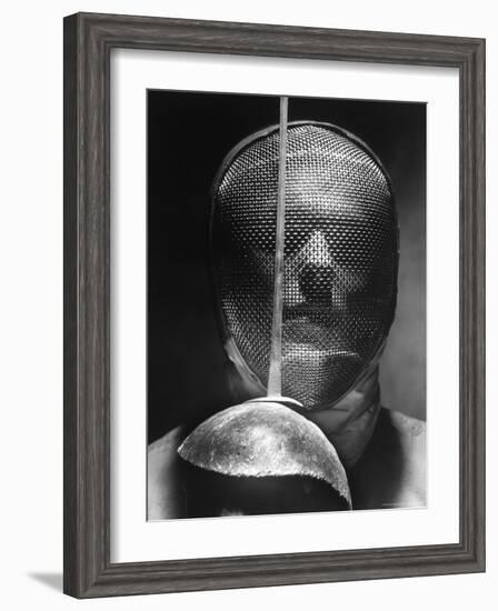 Portrait of Fencer Wearing Sabre Mask-Andreas Feininger-Framed Photographic Print