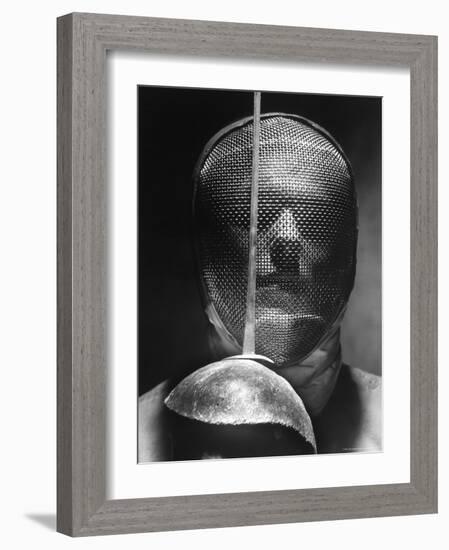 Portrait of Fencer Wearing Sabre Mask-Andreas Feininger-Framed Photographic Print