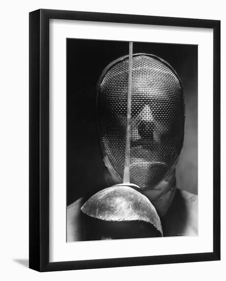 Portrait of Fencer Wearing Sabre Mask-Andreas Feininger-Framed Photographic Print