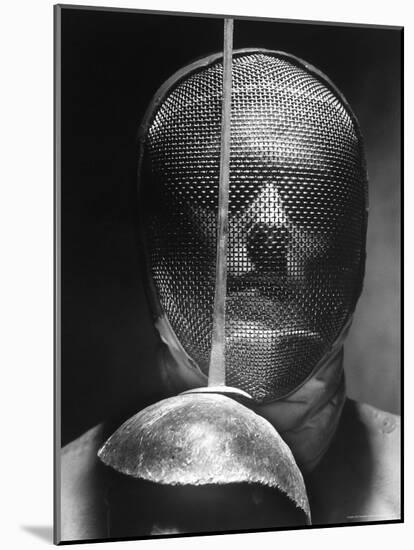 Portrait of Fencer Wearing Sabre Mask-Andreas Feininger-Mounted Photographic Print