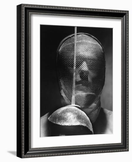 Portrait of Fencer Wearing Sabre Mask-Andreas Feininger-Framed Photographic Print